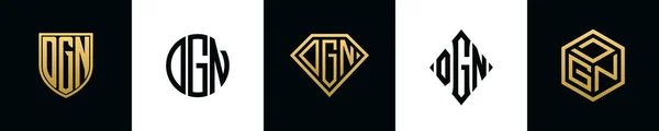 最初的字母Dgn标志设计Bundle 这一套包括盾牌 四舍五入 两个钻石和六角形 — 图库矢量图片