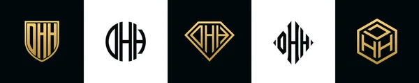 Initial Letters Dhh Logo Designs Bundle Set Included Shield Rounded — Vetor de Stock