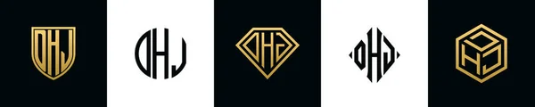 Initial Letters Dhj Logo Designs Bundle Set Included Shield Rounded —  Vetores de Stock