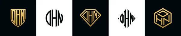 Initial Letters Dhn Logo Designs Bundle Set Included Shield Rounded — Vetor de Stock