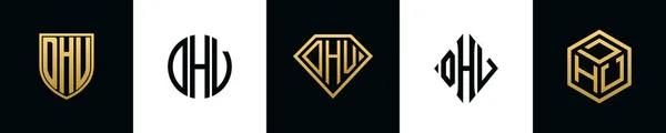 Initial Letters Dhv Logo Designs Bundle Set Included Shield Rounded —  Vetores de Stock
