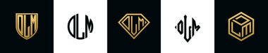 İlk harfler DLM logosu Bundle dizayn eder. Bu set Shield, Rounded, iki Diamond ve Hexgon stili içeriyordu.