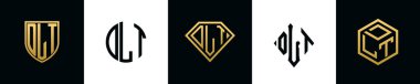 İlk harfler DLT logosu Bundle dizayn eder. Bu set Shield, Rounded, iki Diamond ve Hexgon stili içeriyordu.