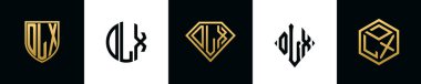 İlk harfler DLX logosu Bundle dizayn eder. Bu set Shield, Rounded, iki Diamond ve Hexgon stili içeriyordu.