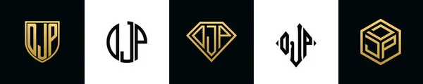 Początkowe Litery Logo Djp Projektuje Pakiet Zestaw Ten Zawierał Tarczę — Wektor stockowy