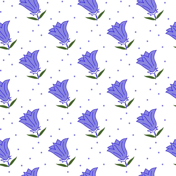 Bluebell Blume Und Punkt Nahtloses Muster Design — Stockvektor