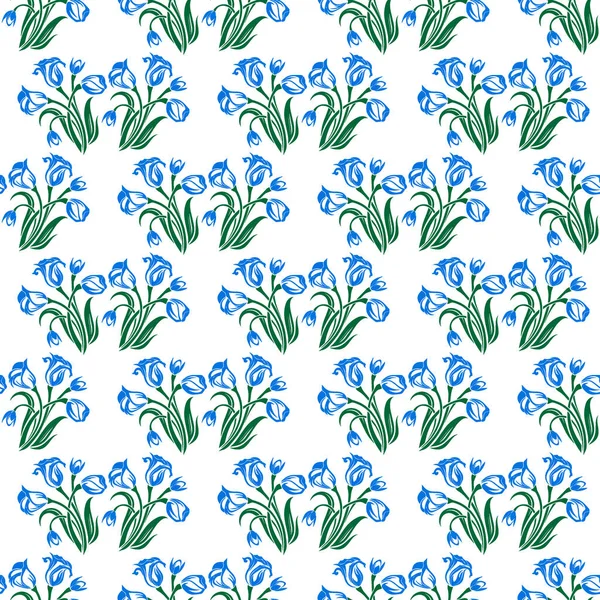 Bluebell Blume Und Blatt Nahtloses Muster Design — Stockvektor