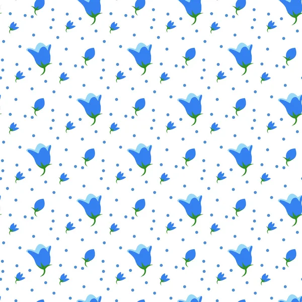 Bluebell Blume Und Polka Nahtloses Muster Design — Stockvektor