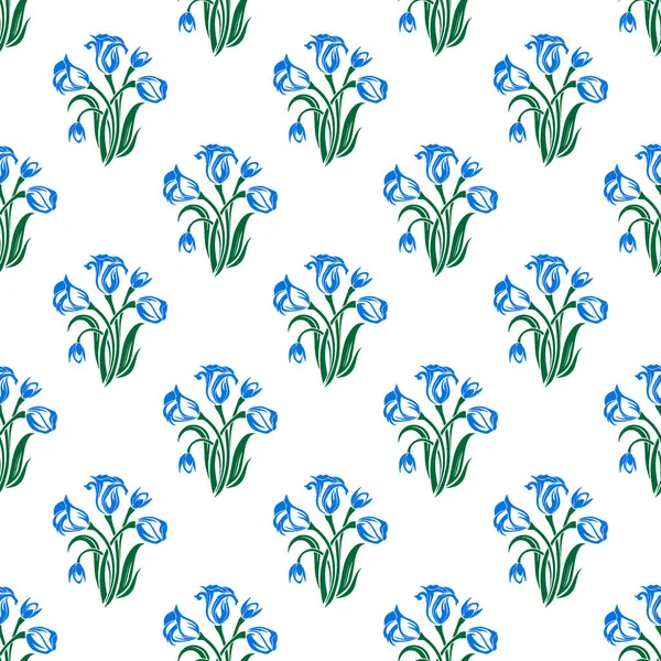 Bluebell Flor Sin Costura Patrón Diseño — Vector de stock