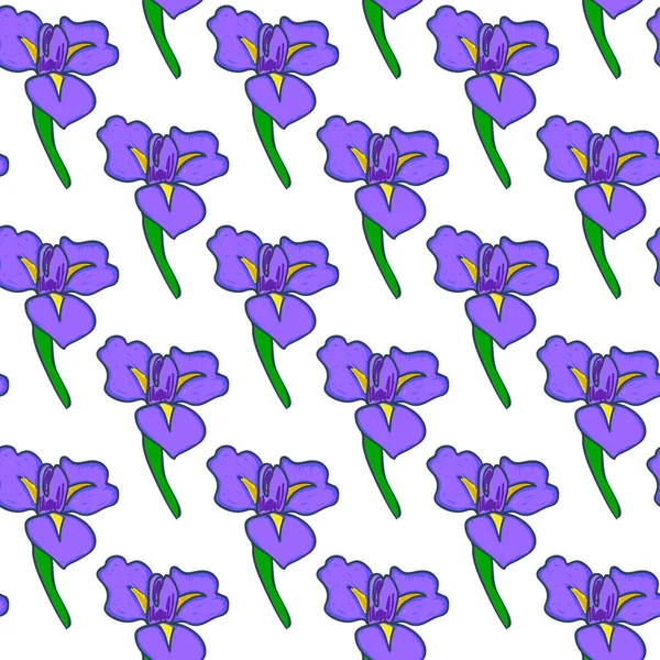 Iris Blumen Und Zweig Nahtloses Muster Design — Stockvektor