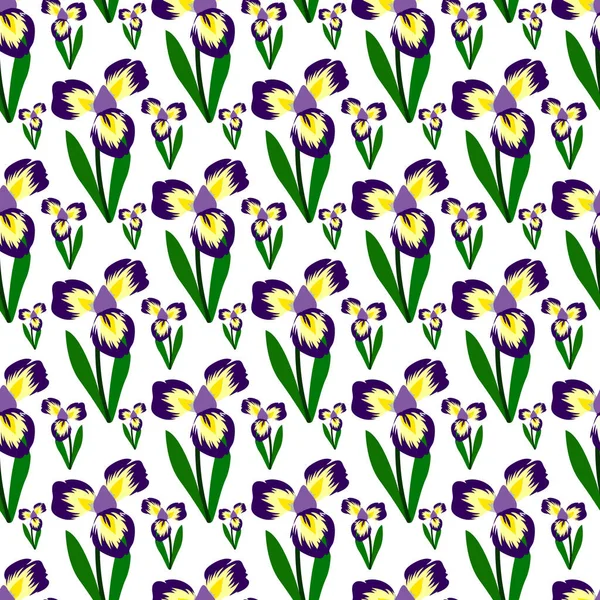 Iris Flower Leaves Seamless Pattern Design White Background — Vetor de Stock