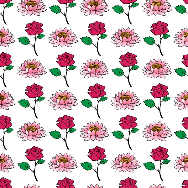 Lotus Rose Mix Seamless Pattern Design — Stock Vector