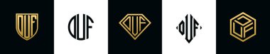 İlk harfler DUF logosu Bundle dizayn ediyor. Bu set Shield, Rounded, iki Diamond ve Hexgon stili içeriyordu.