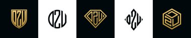 İlk harfler DZU logosu Bundle dizayn eder. Bu set Shield, Rounded, iki Diamond ve Hexgon stili içeriyordu.
