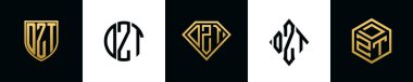 İlk harfler DZT logosu Bundle dizayn eder. Bu set Shield, Rounded, iki Diamond ve Hexgon stili içeriyordu.
