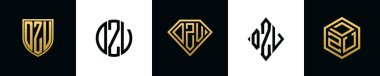 İlk harfler DZV logosu Bundle dizayn eder. Bu set Shield, Rounded, iki Diamond ve Hexgon stili içeriyordu.