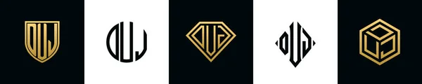 Initial Letters Duj Logo Designs Bundle Set Included Shield Rounded — Vetor de Stock