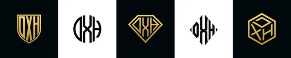 Lettere Iniziali Dxh Logo Disegni Bundle Questo Set Comprendeva Shield — Vettoriale Stock