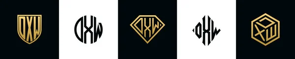 Initial Letters Dxw Logo Designs Bundle Set Included Shield Rounded —  Vetores de Stock