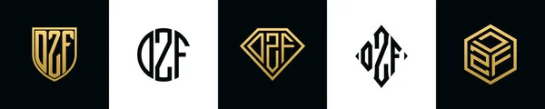 Harfler Dzf Logosu Bundle Dizayn Eder Set Shield Rounded Iki — Stok Vektör