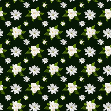 Yasemin Çiçekleri Koyu yeşil arka planda Kusursuz Desen