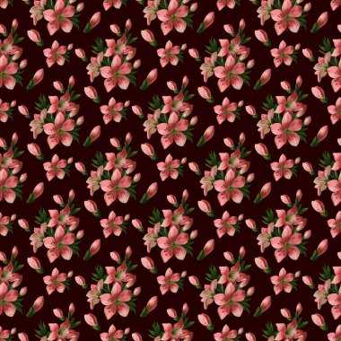 Siyah arkaplanda Zambak & Tomurcukları Kusursuz Desen Tasarımı