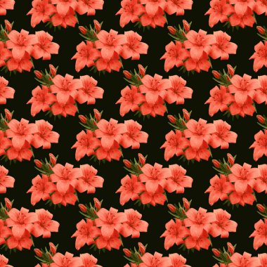 KaraArkaplan Kusursuz Desen Tasarımı üzerinde turuncu zambak tomurcukları buketi