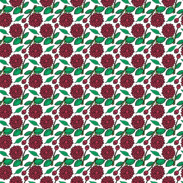 Fleur Dahlia Avec Feuille Bourgeons Design Sans Couture — Image vectorielle