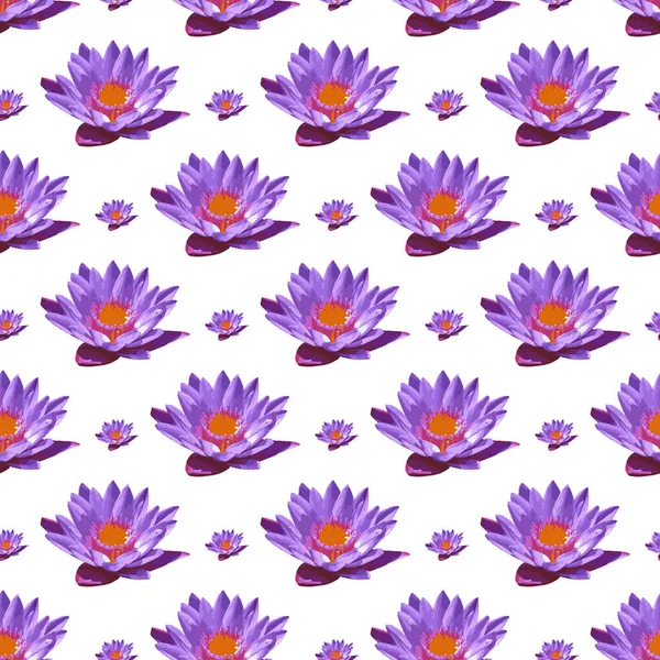 Gorgeous Waterlily Flower White Background Seamless Pattern Design — Vetor de Stock