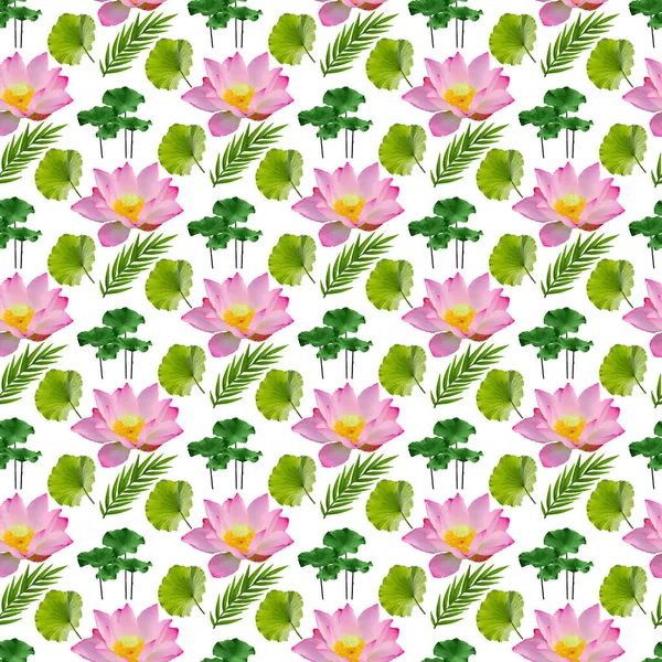 Gorgeous Water Lily Flower Leaf Seamless Pattern Design — стоковый вектор