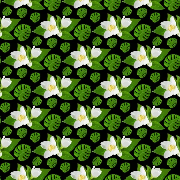 Jasmine Flower Leaf Seamless Pattern Design — Stockvektor