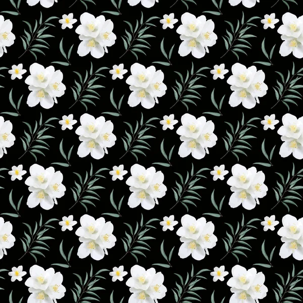 Jasmine Flower Watercolor Foglia Senza Soluzione Continuità Pattern Design — Vettoriale Stock