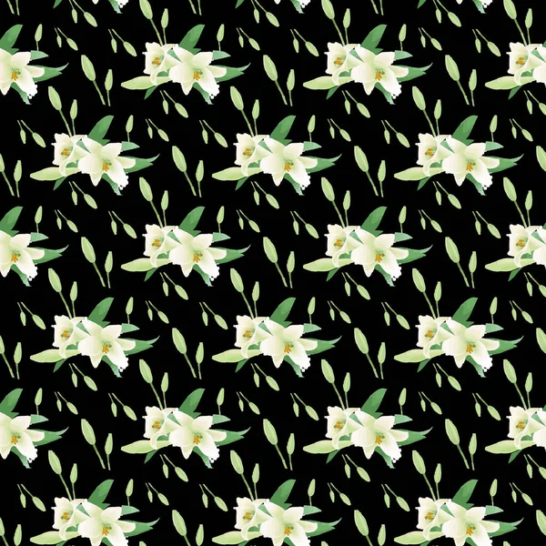 Jasmine Flowers Seamless Pattern Black Background — Stockvektor