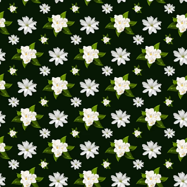 Jasmim Flores Padrão Sem Costura Fundo Verde Escuro Design — Vetor de Stock