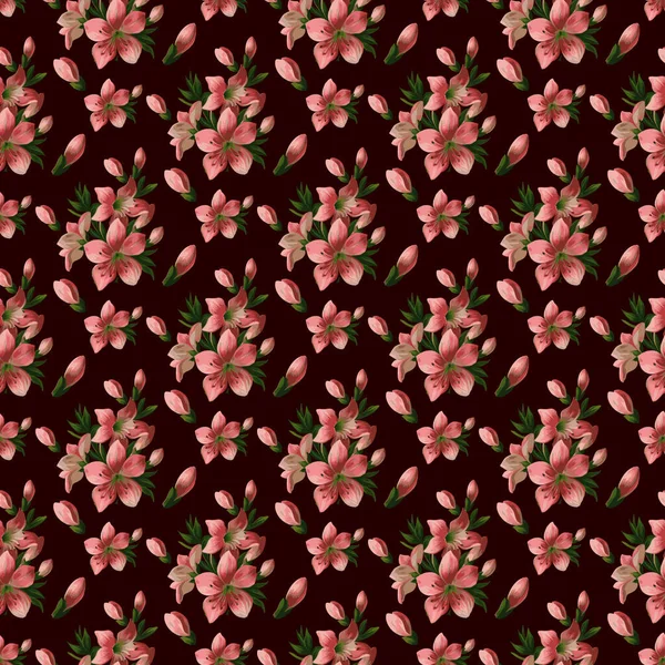 Lily Flower Buds Black Background Seamless Pattern Design — Image vectorielle