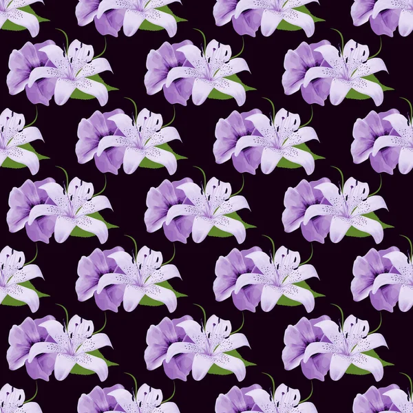 Purple Lily Flower Bouquet Seamless Pattern Design — стоковый вектор