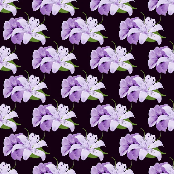 Buquê Flores Lírio Roxo Design Padrão Sem Costura — Vetor de Stock