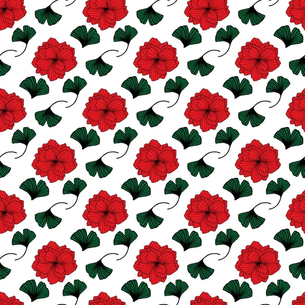 Kırmızı Begonya ve Yaprak Kusursuz Desen Tasarımı