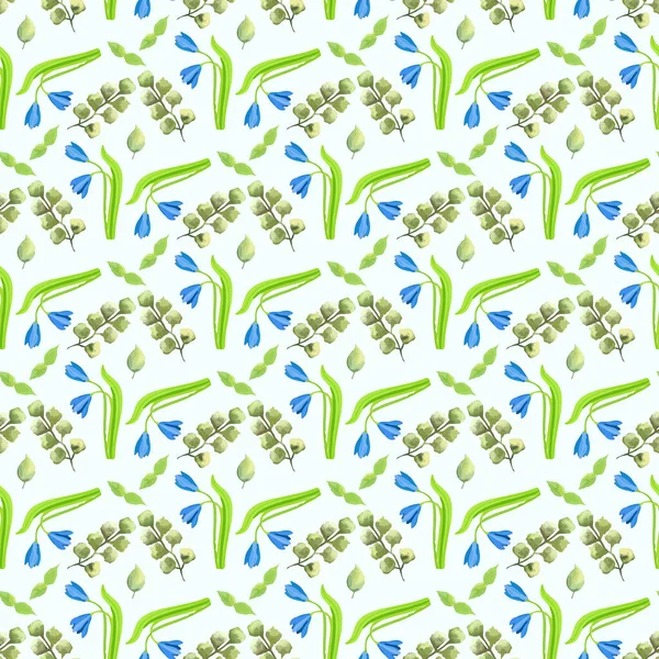 Snowdrop Flower Leaf Seamless Pattern Design — стоковый вектор