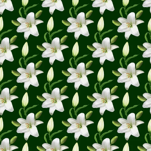 White Lily Flower Buds Seamless Pattern Design — Stockvektor