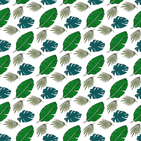 Tropical Banana Monstera Coconut Palm White Background Seamless Pattern Design — 图库矢量图片