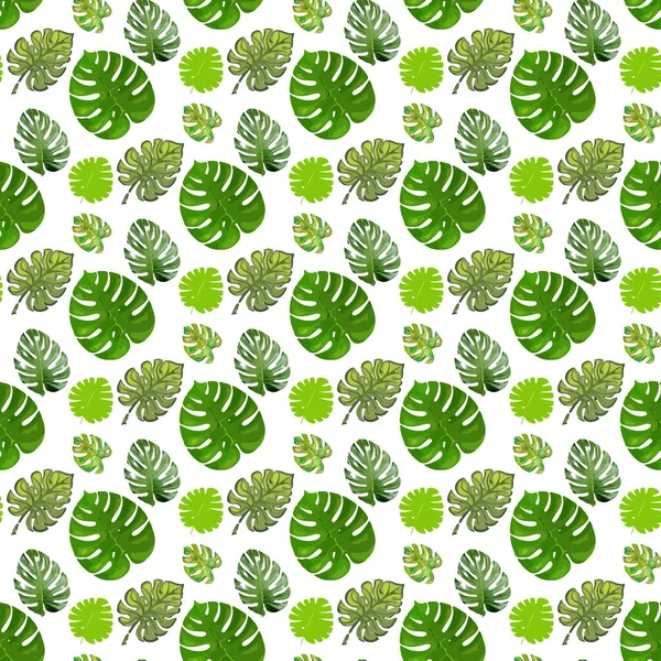 Tropical Leaf Monstera White Background Seamless Pattern Design — стоковый вектор