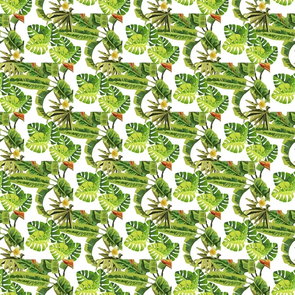 Tropical Monstera Banana White Background Seamless Pattern Design — Stockový vektor