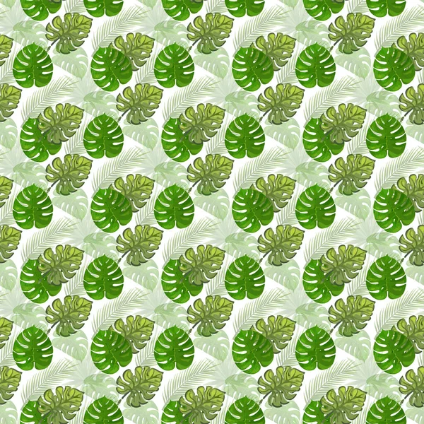 Tropical Monstera Coconut Palm White Background Seamless Pattern Design — Image vectorielle