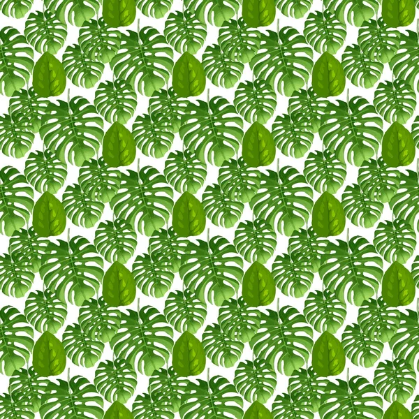 Tropical Monstera Leaf White Background Seamless Pattern Design — Stockový vektor