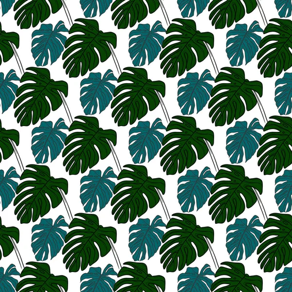 Tropical Monstera White Background Seamless Pattern Design — Stockvektor