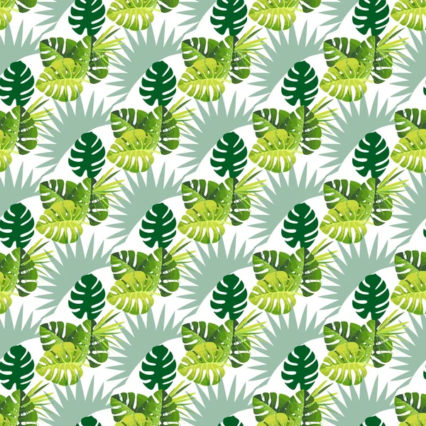 Tropical Palm Monstera White Background Seamless Pattern Design — Stockový vektor