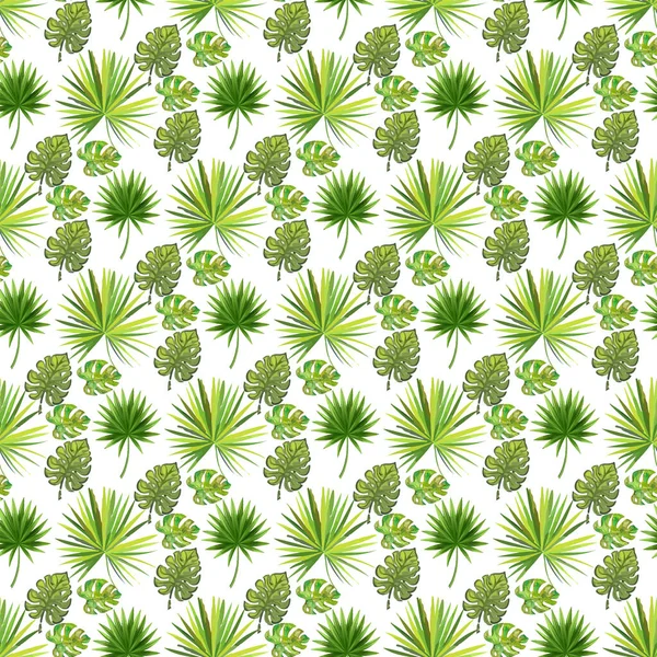 Tropical Palm Monstera White Background Seamless Pattern Design — стоковый вектор