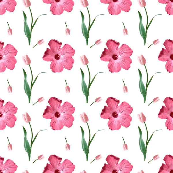 Hibiscus Flower Buds Seamless Pattern Design — Stock Vector