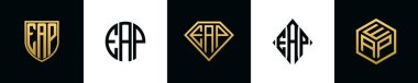 İlk harfler EAP logosu Bundle dizayn eder. Bu koleksiyon kalkan, yuvarlak, elmas, dikdörtgen ve altıgen stil logoyla birleştirilmiştir. Vektör şablonu